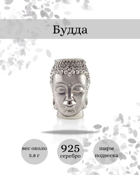 Шарм Будда из серебра 925 пробы, фото с инфографикой