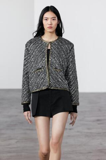 ZARA КАРДИГАН С БУСИНАМИ И ПАЙЕТКАМИ, ЧЕРНЫЙ