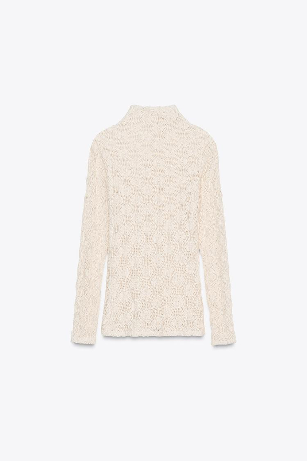 ZARA КРУЖЕВНОЙ ТОП С ВОРОТНИКОМ-СТОЙКОЙ, ЭКРЮ