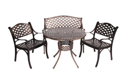 Обеденная группа из литого алюминия c  столом ЛИОН + скамейка ЖАСМИН