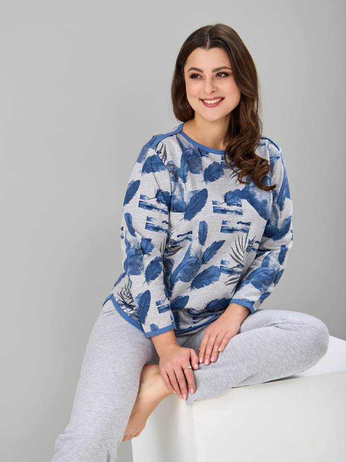 Костюм с брюками КБ-71/серыймеланж-перья