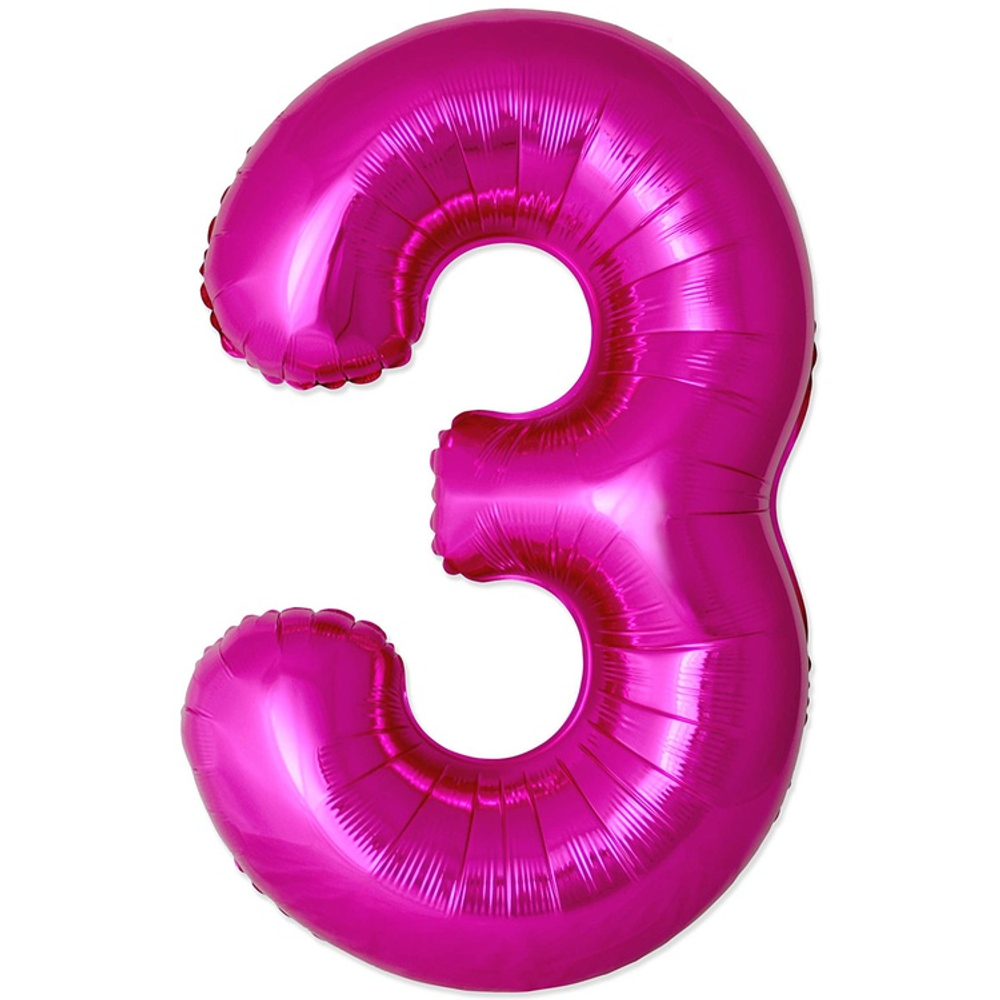 Шар фольгированный Цифра 3 101 см (Фуксия)