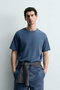 ZARA ФУТБОЛКА С КОРОТКИМ РУКАВОМ, ВЫЦВЕТШИЙ СИНИЙ