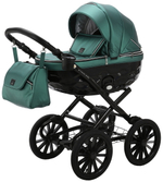 Детская коляска Adamex Chantal Retro Deluxe 2 в 1 C105A (ИЗУМРДНАЯ 100% КОЖА-ХРОМ МОЛНИИ)