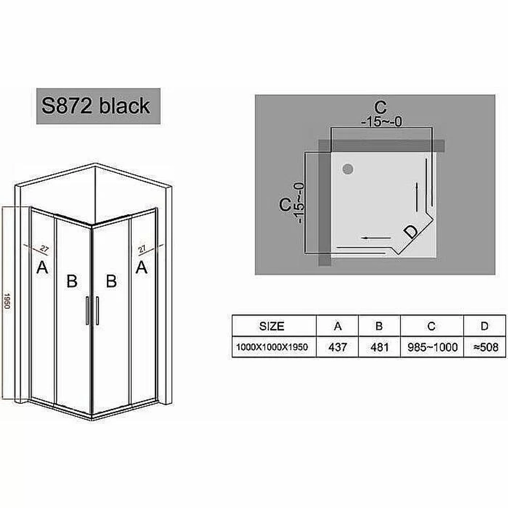 Душевой уголок Black&White Stellar Wind 8721010 100х100 стекло прозрачное/профиль черный матовый