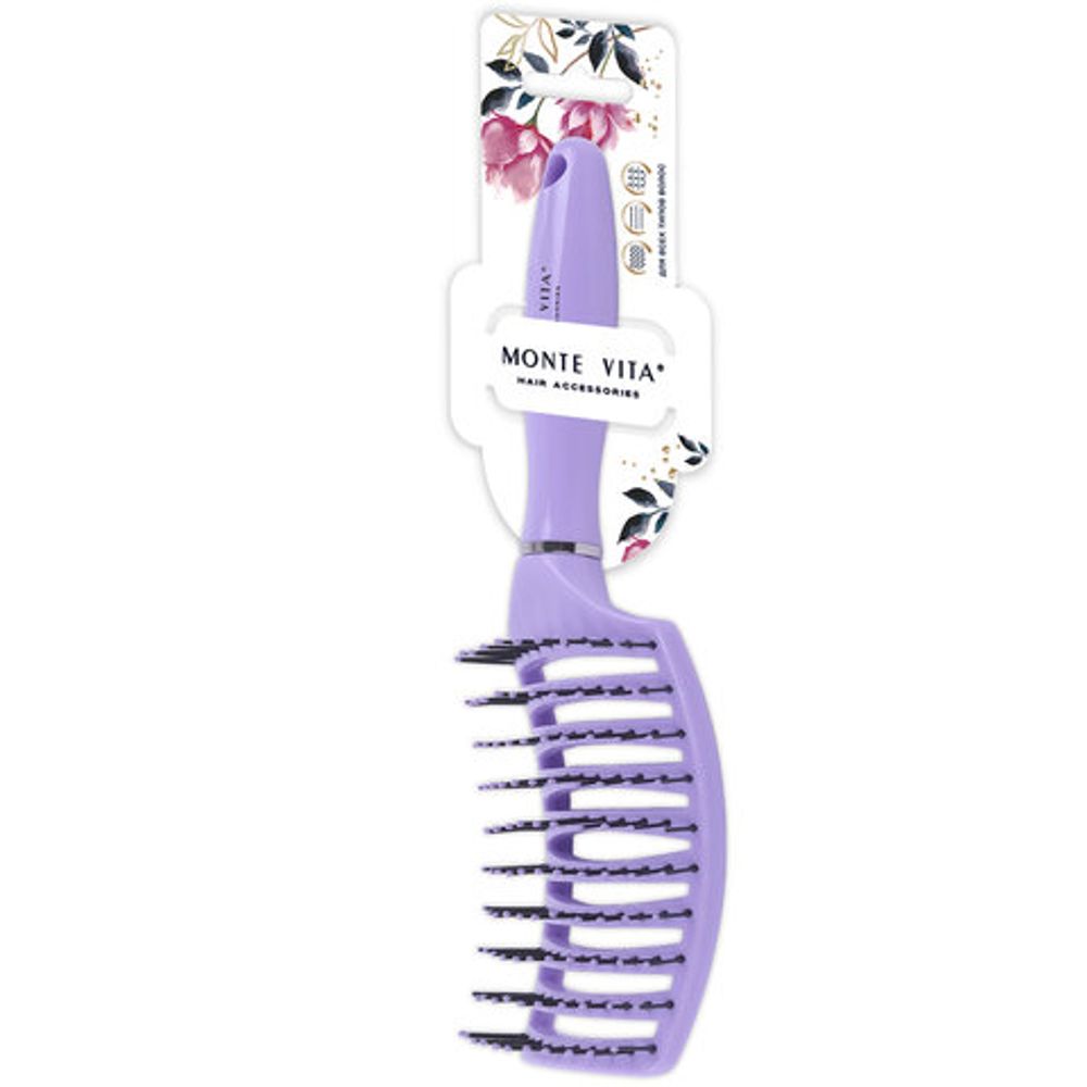 Расческа для волос скелетная, 24,5х7 см, продувная, фиолетовая/черная, MONTE VITA (МОНТЕ ВИТА), 457421