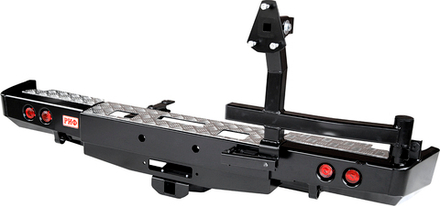 Бампер силовой задний для ГАЗ Соболь с площ. под лебёдку, квадратом под фаркоп, калиткой и фонарями лифт 50 мм РИФ