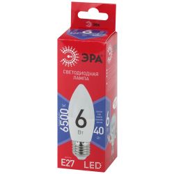 Лампочка светодиодная ЭРА RED LINE LED B35-6W-865-E27 R E27 / Е27 6 Вт свеча холодный дневной свет