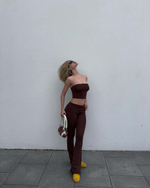 chocolate flared trousers
