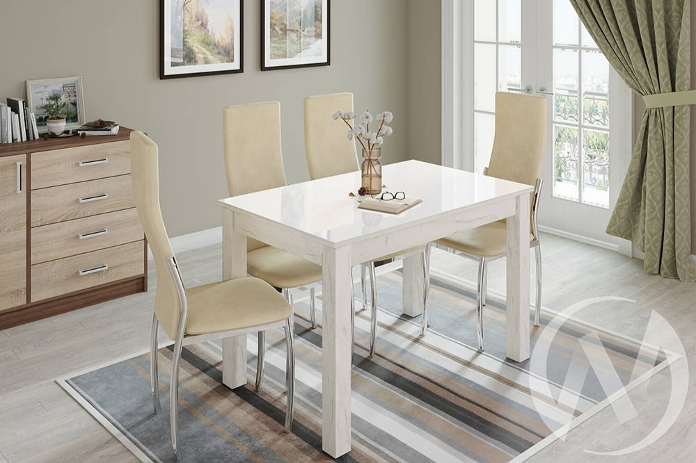 Стол обеденный Бруно 1200х800 (дуб крафт белый/лакобель белый)