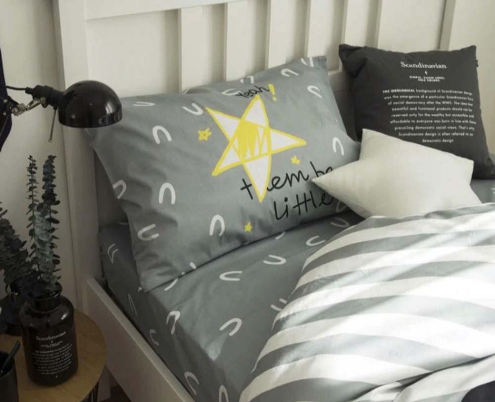 Постельное белье 1.5 Полуторка Сатин Детское Микки Маус Серый