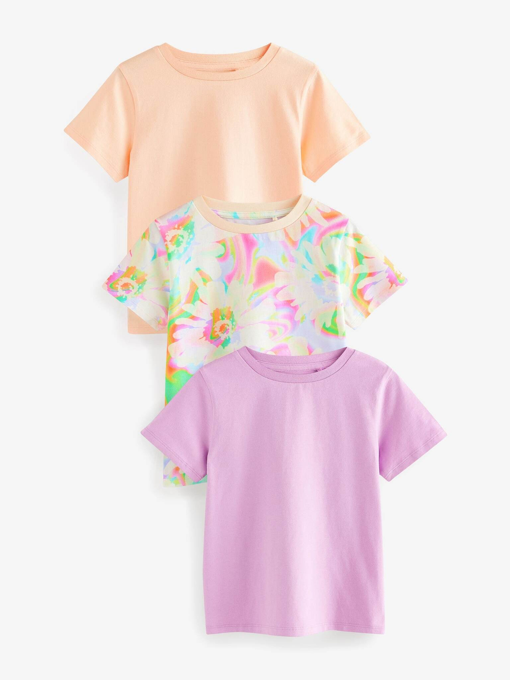 Футболка для девочки Next E91-492, 3 шт., Сиреневый, Светло-оранжевый
