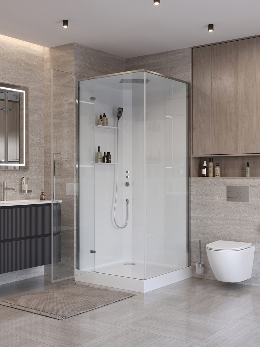 Душевая кабина BelBagno UNO-CAB-A-1-90-C-Cr-Bi-TOP-L, левосторонняя