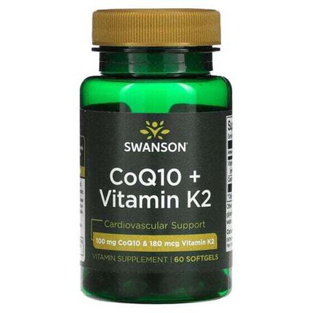 Для сердца и сосудов Swanson, Коэнзим Q10 + витамин K2, 60 мягких таблеток