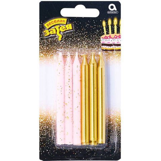 свечи золото/розовый блеск 8 см 12 шт