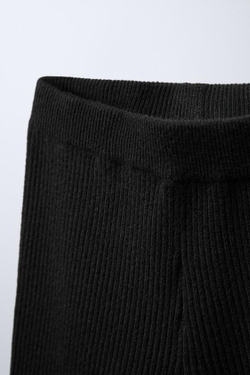 ZARA ТРИКОТАЖНЫЕ БРЮКИ С ВОЛАНАМИ, ЧЕРНЫЙ