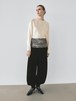 Massimo Dutti Блузка с короткими рукавами «летучая мышь» из 100% шелка - STUDIO, натуральный/кремовый