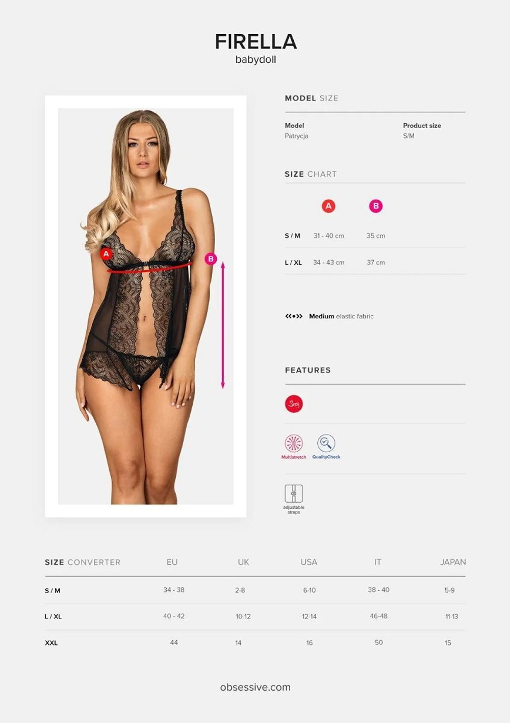 Эффектный кружевной беби-долл Firella (Размер: L-XL) (Цвет: черный)