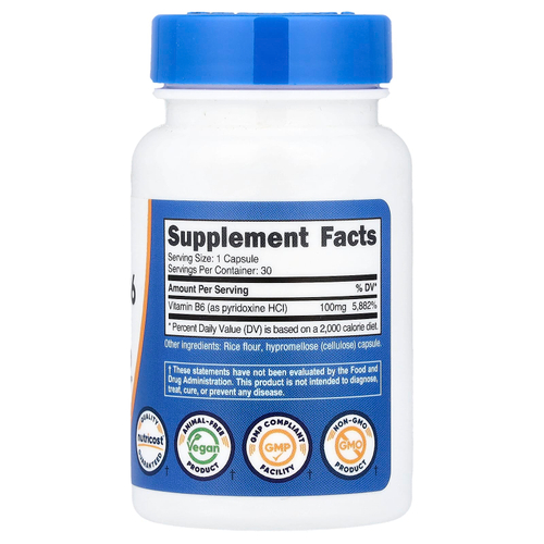 Nutricost, витамин B6, 100 мг, 30 капсул