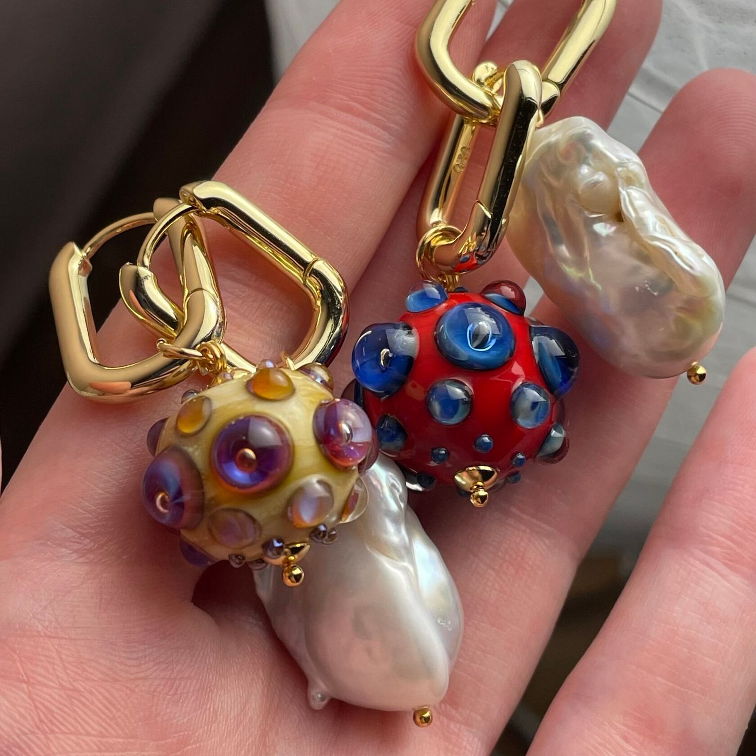 Серьги With Murano Sand Bead And Pearl Earrings
