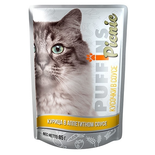 Puffins Picnic Влажный корм для кошек, курица в соусе, 85 г