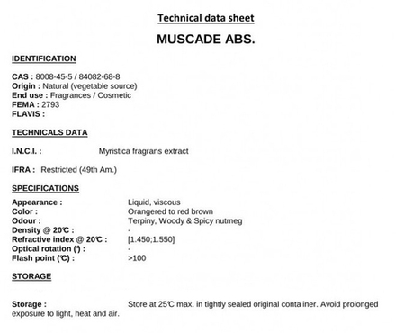 NUTMEG ABS / МУСКАТНЫЙ ОРЕХ абсолют CAS 8008-45-5, 84082-68-8