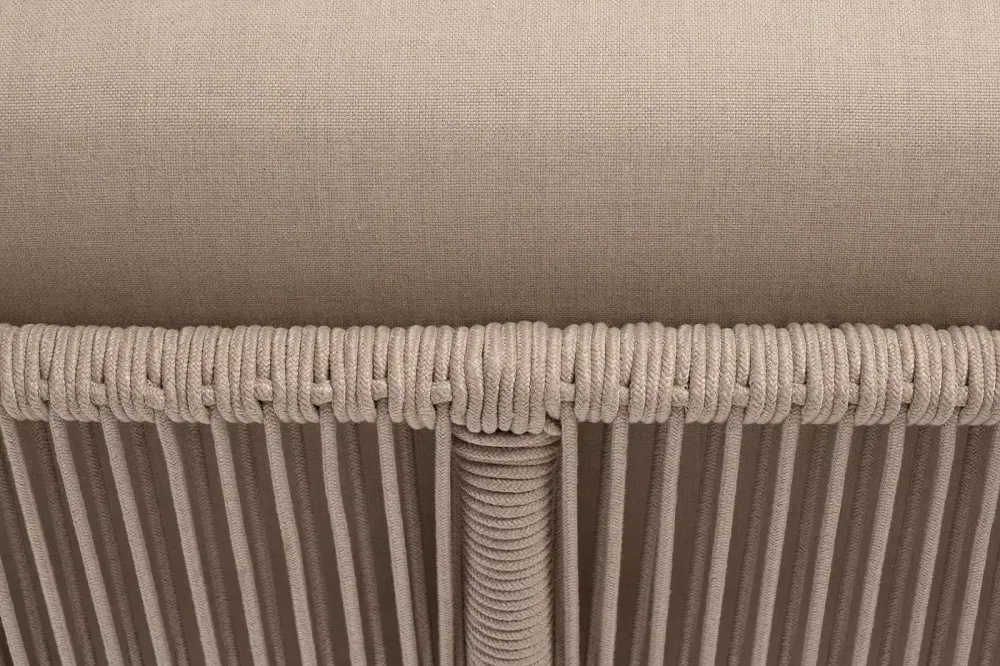 "Канны" угловой модуль плетеный из роупа, каркас алюминий белый муар, роуп бежевый круглый, ткань бежевая 15052