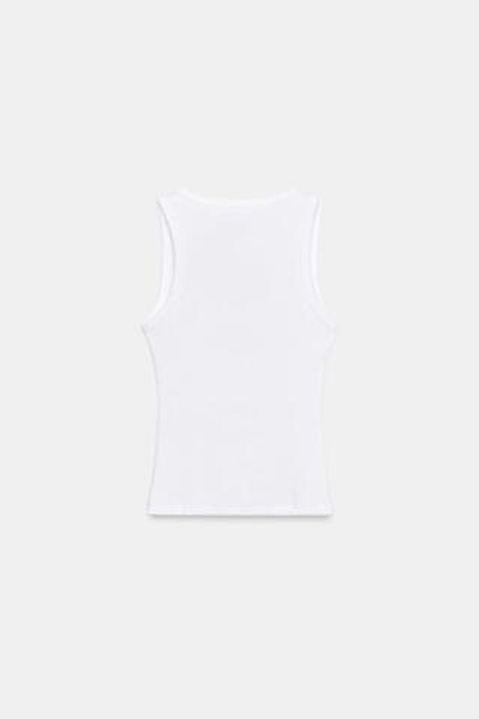 ZARA ТОП В РУБЧИК С НАДПИСЬЮ, БЕЛЫЙ