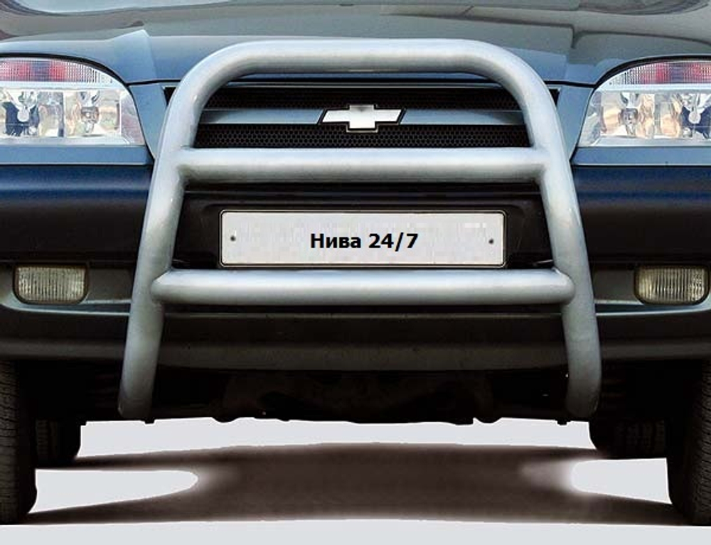 Защита переда "Высокий" с двумя поперечинами (Ø=63,5 мм) Chevrolet Niva (- 03.2009)