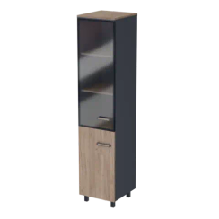 Шкаф для документов узкий комбинированный правый PREGO 425х450х2100 П.СУ+Т-7+ФН.П-1/2+СФ-2.П-1/2+П.О Дуб Крафт табачный/Антрацит