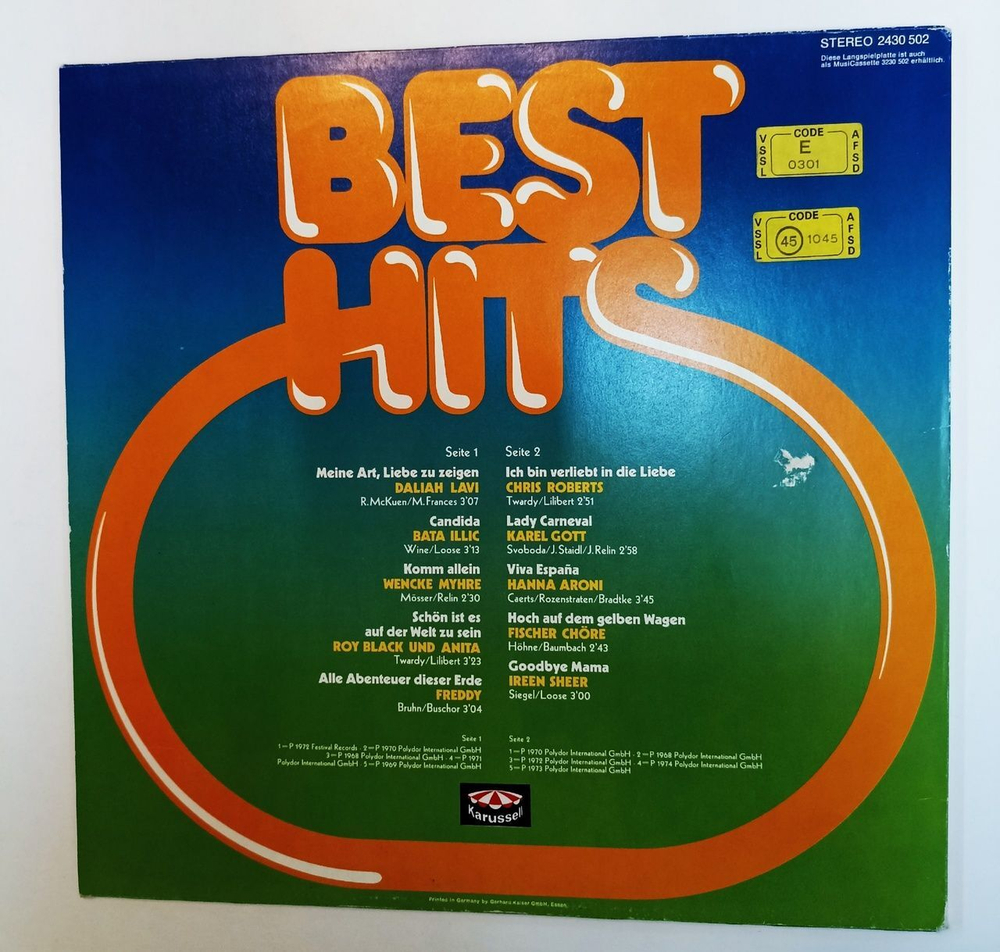 Винтажная виниловая пластинка LP Сборник Best Hits (Germany 1975)
