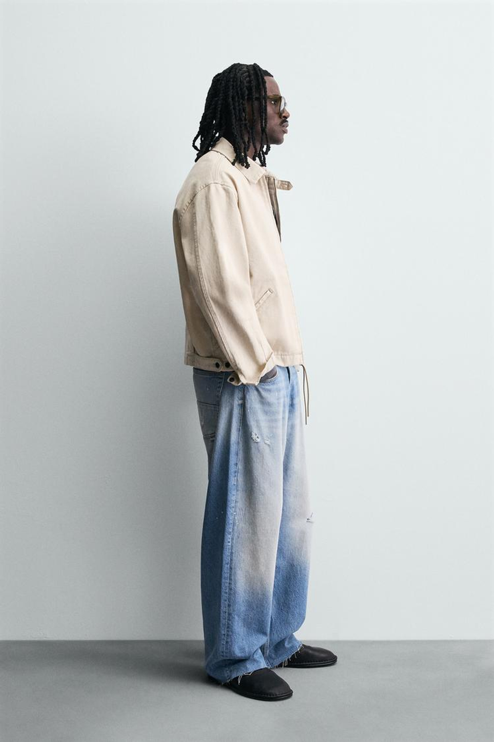 ZARA ДЖИНСОВАЯ КУРТКА НА МОЛНИИ, ПЕСОЧНЫЙ