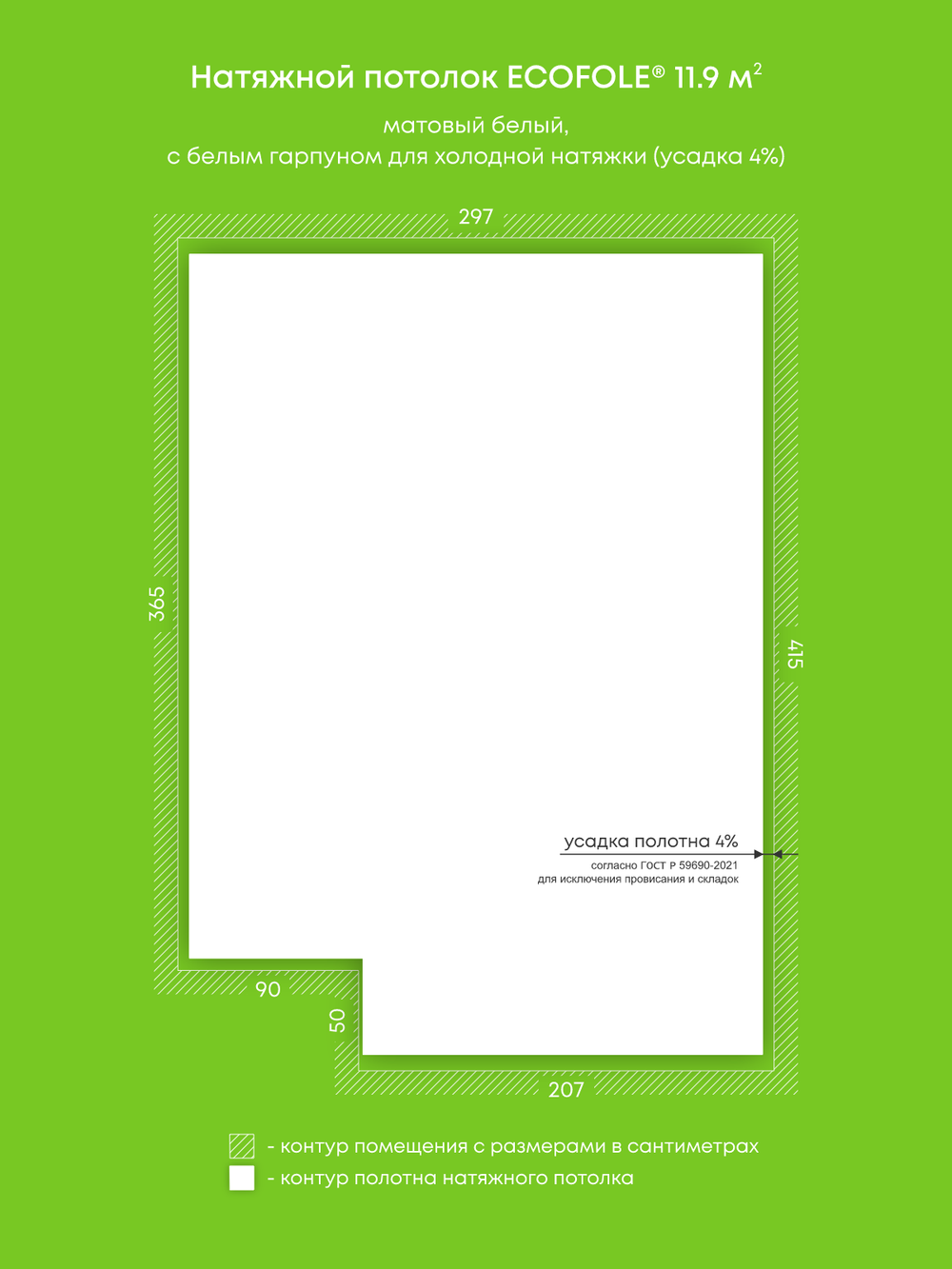 Матовый натяжной потолок 11.9 м2