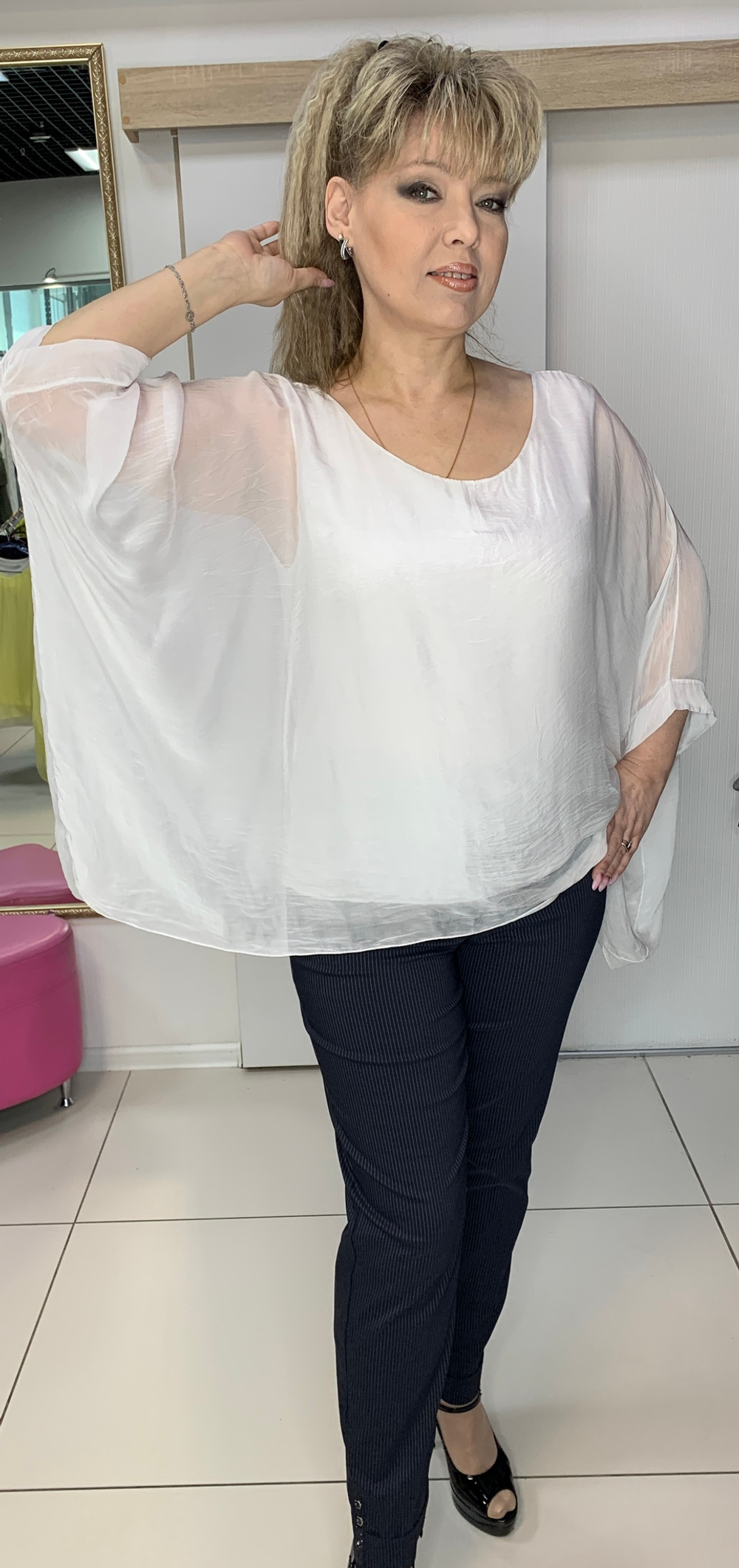 Двойная итальянская туника-пончо с удлинением по бокам