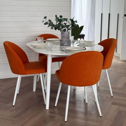 Обеденная группа стол Белый мрамор и 4 стула Элион цвет оранжевый