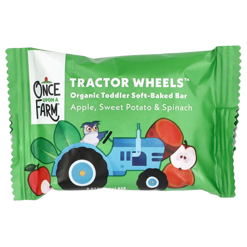 Once Upon A Farm, Tractor Wheels ™, органический батончик мягкой выпечки для малышей, с яблоком, бататом и шпинатом, 5 упаковок по 19 г (0,67 унции)