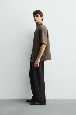ZARА РУБАШКА RELAXED FIT ИЗ 100% ЛЬНА, СЕРОВАТО-КОРИЧНЕВЫЙ