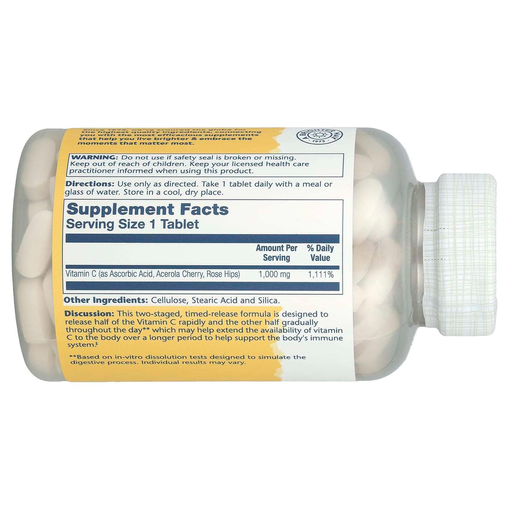 Solaray, витамин C с медленным высвобождением, с шиповником и ацеролой, 1000 мг, 250 таблеток