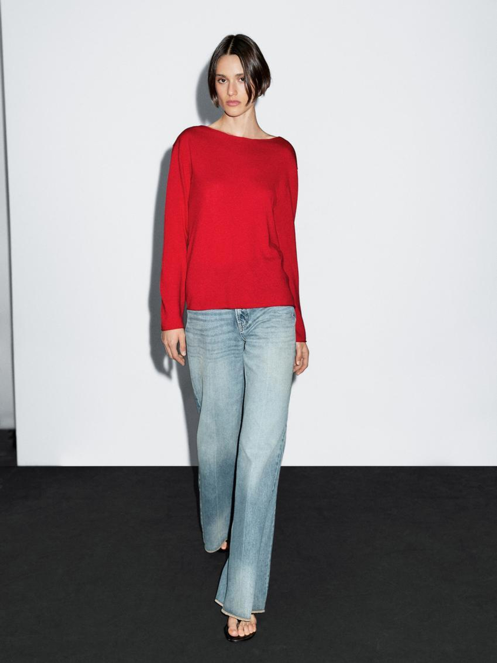 Massimo Dutti Свитер с воротником лодочкой из смесовой шерсти, красный