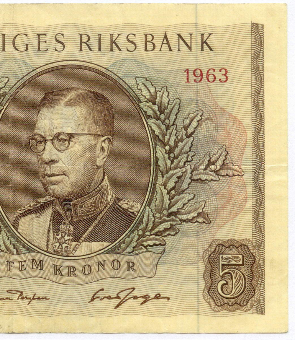 Банкнота Швеция 5 крон 1963 год AG 808061. VF