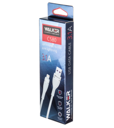 Кабель USB "WALKER" C580, 3.1А, Lightning, поддержка QC, белый