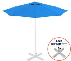 Зонт пляжный со стационарной базой Kiwi Clips&Base, Ø250 см, белый, голубой