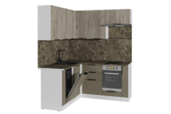 Кухонный гарнитур Альба мега прайм 2 1600х1700 мм, каркас ЛДСП, фасад ЛДСП, Белый/Дуб браун/Мокко(ПМ+СДШ)