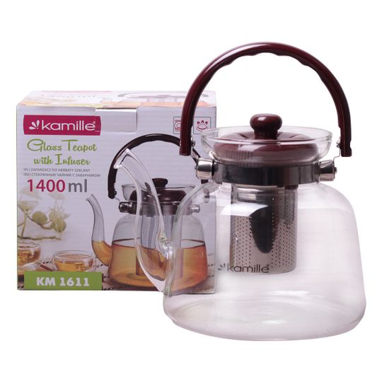 Заварочный чайник 1400 мл. Kamille KM 1611 (стекло, нержавеющая сталь, пластик)