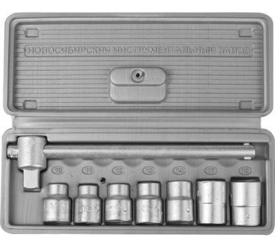 НИЗ Шоферский инструмент №1, 8 предм., 1/2″, набор торцовых головок в пластиковом кейсе (2761-10)