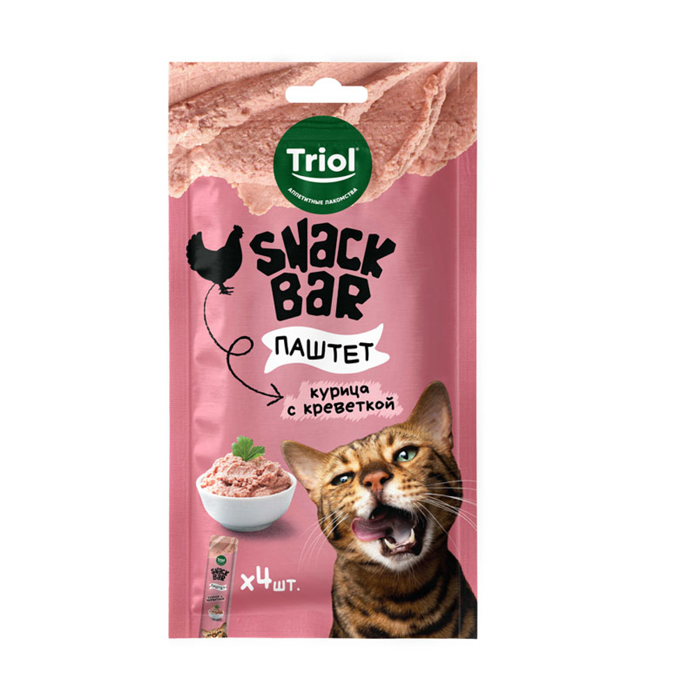 TRIOL Snack Bar Лакомство для кошек "Паштет из курицы с креветкой" 0,04 кг