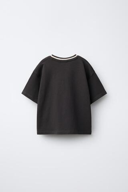 ZARA ФУТБОЛКА С ВЫШИТОЙ НАДПИСЬЮ, АНТРАЦИТОВО-СЕРЫЙ