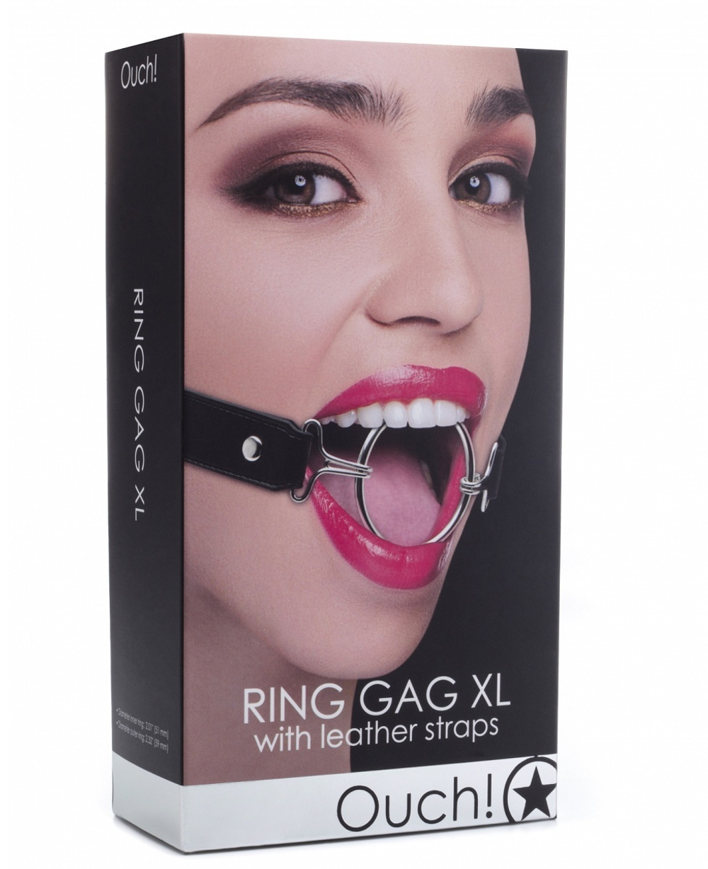 Расширяющий кляп Ring Gag XL с чёрными ремешками