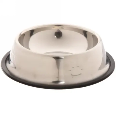 Миска металлическая для животных «ЛАПКИ», чёрный пластиковый ободок, размер М, 17,5*5см/270мл✦