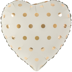 Купить фольгированное сердце кремового цвета  в золотой горошек